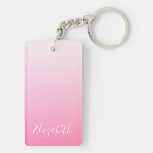 Ihr Name oder Wort | Hübsch Pink Ombre Gradient Schlüsselanhänger (Rückseite)