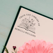 Ihr Name Open Book & Blume aus der Bibliothek Permastempel