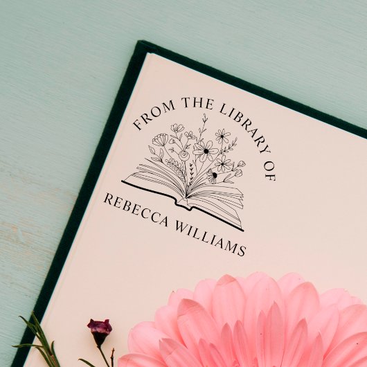 Ihr Name Open Book & Blume aus der Bibliothek Permastempel