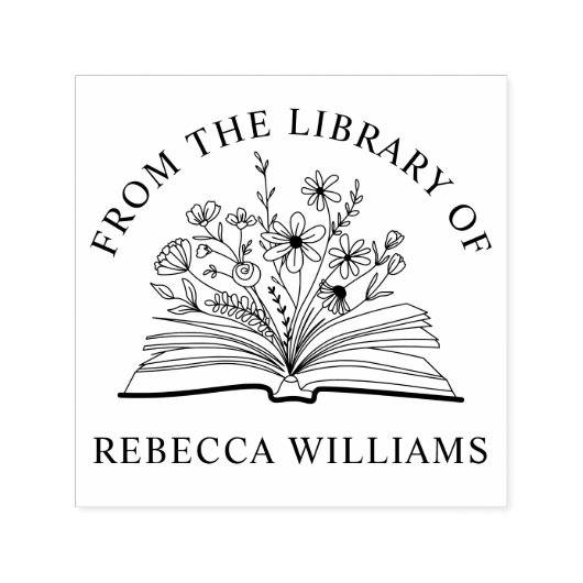 Ihr Name Open Book & Blume aus der Bibliothek Permastempel (Design)