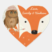 Ihr Name Owl mit Hat Fox Barn Wood Pattern Herz-Aufkleber (Vorderseite)