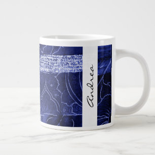 Ihr Name - Patchwork, Blume, Wirbel - Blau Jumbo-Tasse