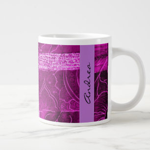 Ihr Name - Patchwork, Blume, Wirbel - Rosa Jumbo-Tasse
