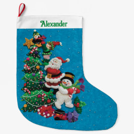 Ihr Name Personalisieren Spaß Santa Snowman Blue G Großer Weihnachtsstrumpf