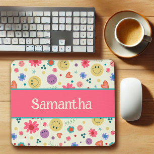Ihr Name Pink farbenfrohe Herzen lächelt Inspirivi Mousepad