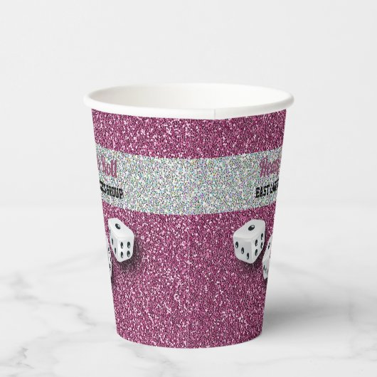 Ihr Name Pink Sparkle Dice Bunco Pappbecher (Rechts)