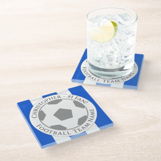 Ihr Name plus Fußball Team Name Glass Untersetzer (Schrägansicht)