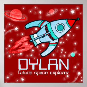 Ihr Name Raketenraumjungs rotes Poster