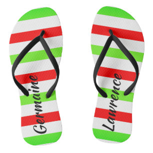 (Ihr Name) Red White Green Stripes Col. Badesandalen
