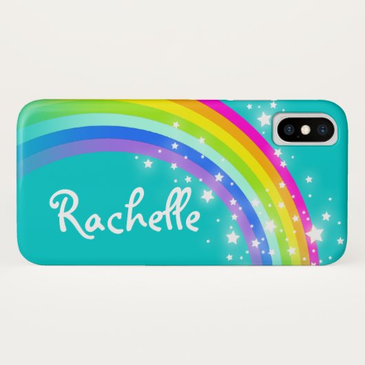 Ihr Name Regenbogen aqua aquamarine iPhone Case (Rückseite (Horizontal))