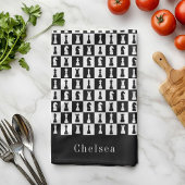 Ihr Name Schachspiel Figuren Muster Schwarz & Weiß Geschirrtuch