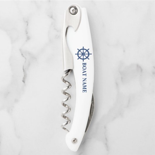 Ihr Name Schiff Schiff Rad Helm auf Weiß Kellnermesser (Vorderseite)