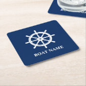 Ihr Name Schiff Schiff Wheel Helm Navy Blue Rechteckiger Pappuntersetzer (angewinkelt)