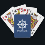 Ihr Name Schiff Schiff Wheel Helm Navy Blue Spielkarten<br><div class="desc">Ihr Personalisierter Schiffsname transportiert Radhelm Navy Blue Playing Cards. Besuchen Sie meinen Designer-Shop,  um mehr Artikel mit Designs wie diesem zu sehen. Danke.</div>