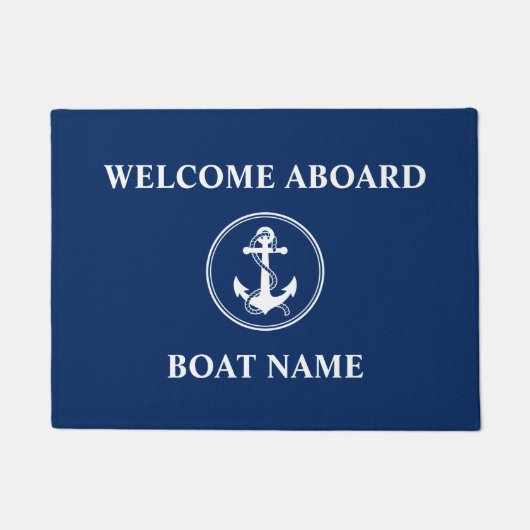 Ihr Name Schiff Seil & Anker Blauer Empfang an Bor Fußmatte (Vorderseite)