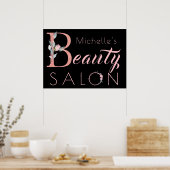 Ihr Name Schönheitssalon Blumen Glitzer rosa schwa Poster (Küche)