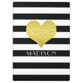 Ihr Name Schwarz-weißes goldenes Herzmuster Klemmbrett (Rückseite)