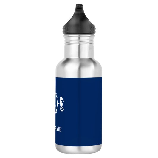 Ihr Name Seepferd Ankerblau Edelstahlflasche (Rechts)