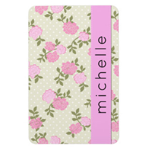 Ihr Name - Shabby Chic, Punkte, Rosen - beige Rosa Magnet