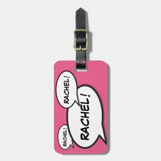 Ihr Name Speech Bubble Fun Retro Comic Book Gepäckanhänger (Vorderseite vertikal)