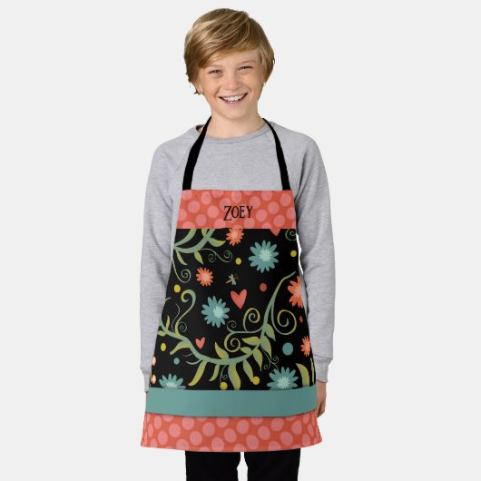 Ihr Name Stilvolle Blume rosa Punkte Inspirivity Schürze (Getragen)