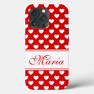 Ihr Name, stilvolles Muster in Rot und Weiß Herz Case-Mate iPhone Hülle