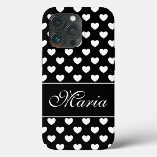 Ihr Name, stilvolles Schwarz-Weiß-Herz-Muster Case-Mate iPhone Hülle