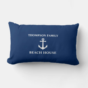 Ihr Name Strandhaus Vintage Anker Blau Lendenkissen