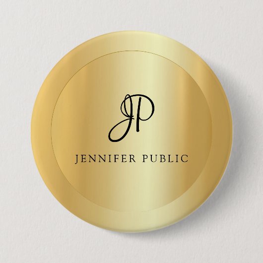 Ihr Name Textvorlage Elegante Imitat Gold Moderne Button (Vorderseite)
