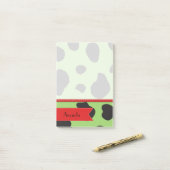 Ihr Name - Tierausdruck, Kuhplatten - grünes Schwa Post-it Klebezettel (Auf Schreibtisch)