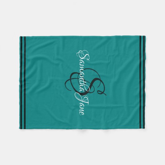 Ihr Name und aquamarines schwarzes u. weißes Fleecedecke (Vorderseite (Horizontal))
