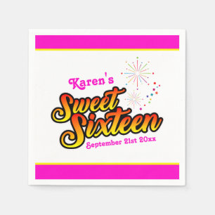 Ihr Name und Datum Rosa und Gelb 16 . Geburtstag Serviette