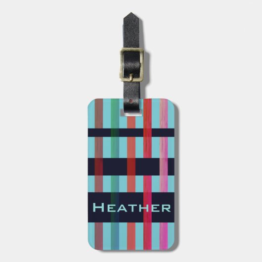 Ihr Name und die farbenfrohen Weberstreifen auf we Gepäckanhänger (Vorderseite vertikal)