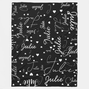 Ihr Name und Herz überall in Schwarz/Weiß Fleecedecke