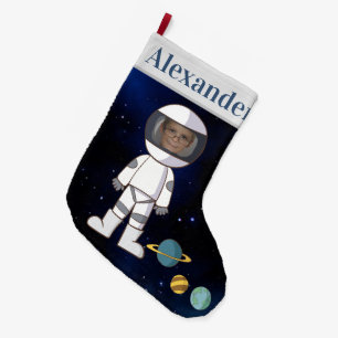 Ihr Name und Ihr Foto Astronaut Weltraum Großer Weihnachtsstrumpf