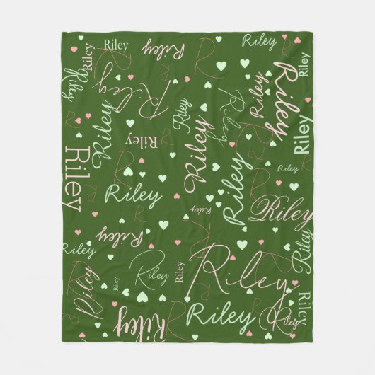 Ihr Name und ihr rosa Herz überall grün Fleecedecke (Vorderseite)