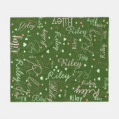 Ihr Name und ihr rosa Herz überall grün Fleecedecke (Vorderseite (Horizontal))