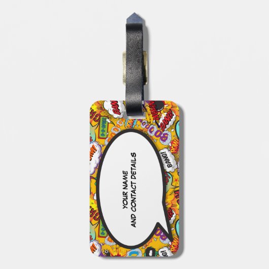 Ihr Name und Ihre Nachricht Sprechblase Spaß Retro Gepäckanhänger (Rückseite vertikal)