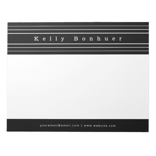 Ihr Name und Ihre Streifen | Schwarz/Weiß Notizblock (Vorderseite)