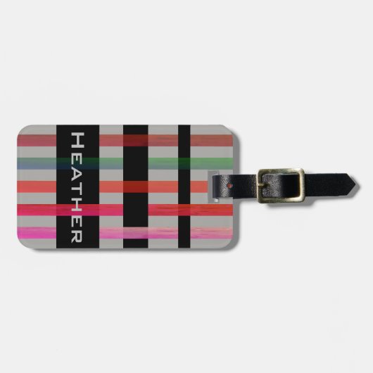 Ihr Name und moderne Weaver farbige Streifen/grau Gepäckanhänger (Vorderseite horizontal)