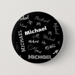Ihr Name und Monogramm individuelles Muster schwar Button