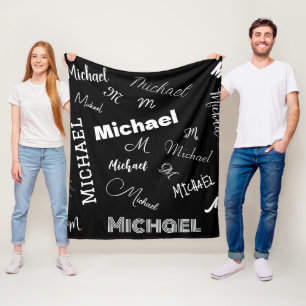 Ihr Name und Monogramm individuelles Muster schwar Fleecedecke
