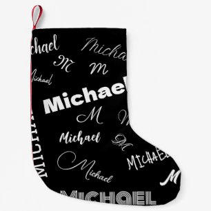 Ihr Name und Monogramm individuelles Muster schwar Kleiner Weihnachtsstrumpf