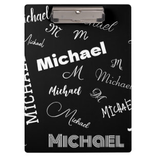 Ihr Name und Monogramm individuelles Muster schwar Klemmbrett