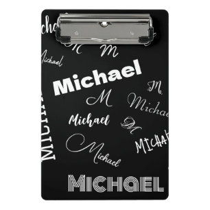 Ihr Name und Monogramm individuelles Muster schwar Mini Klemmbrett