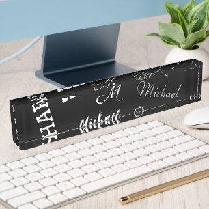 Ihr Name und Monogramm individuelles Muster schwar Namensplakette