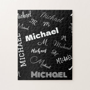 Ihr Name und Monogramm individuelles Muster schwar Puzzle