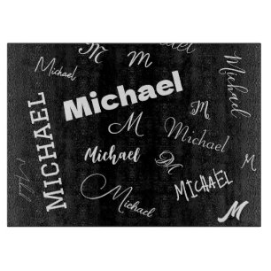 Ihr Name und Monogramm individuelles Muster schwar Schneidebrett