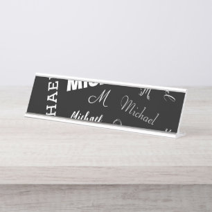 Ihr Name und Monogramm individuelles Muster schwar Schreibtischnamensplakette