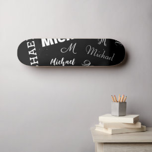 Ihr Name und Monogramm individuelles Muster schwar Skateboard